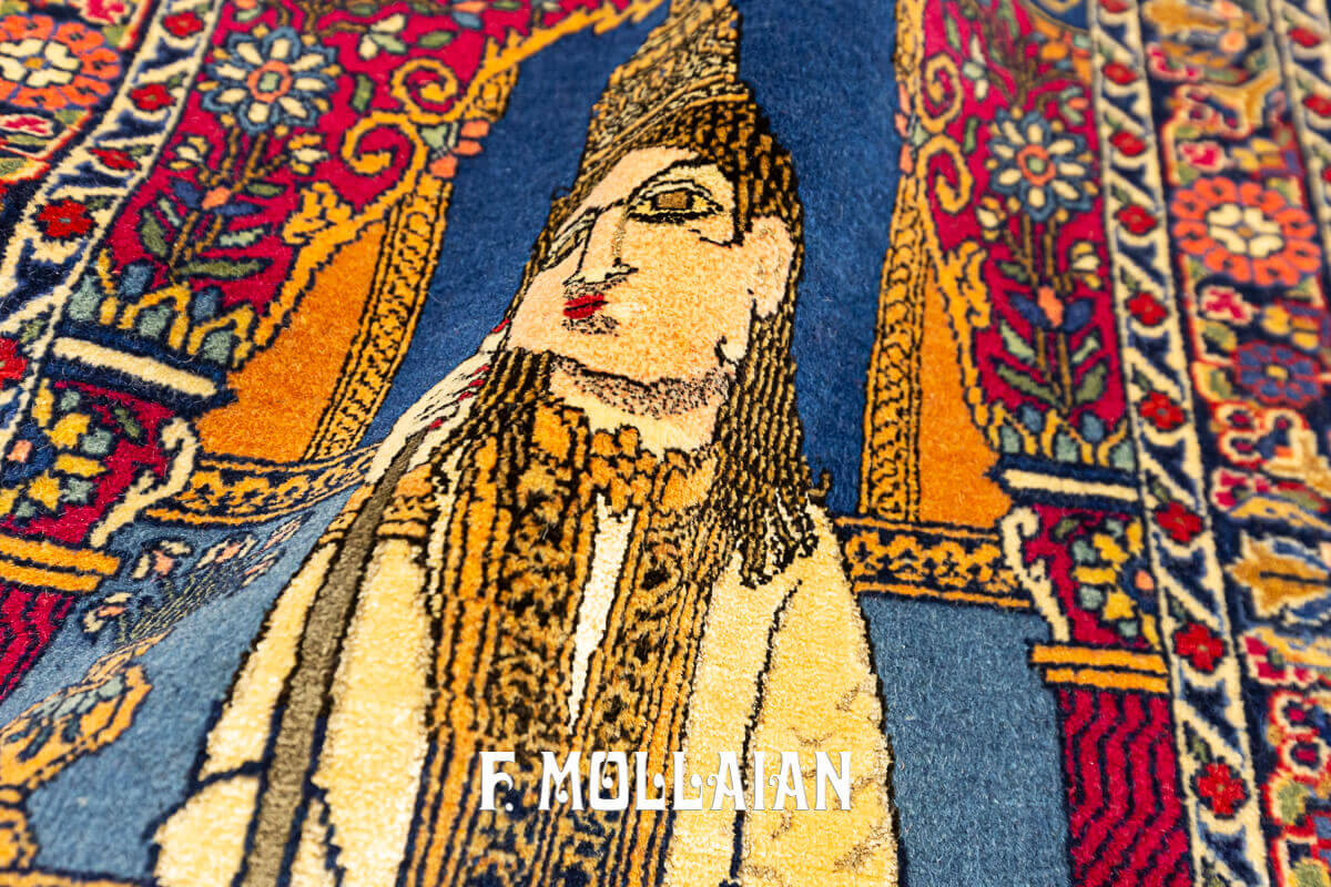 Pair of Small Signed Antique Figurative Persian Antique Kashan Dabir Rugs (Shàh Nemat-allàh Figure) n°:16971523